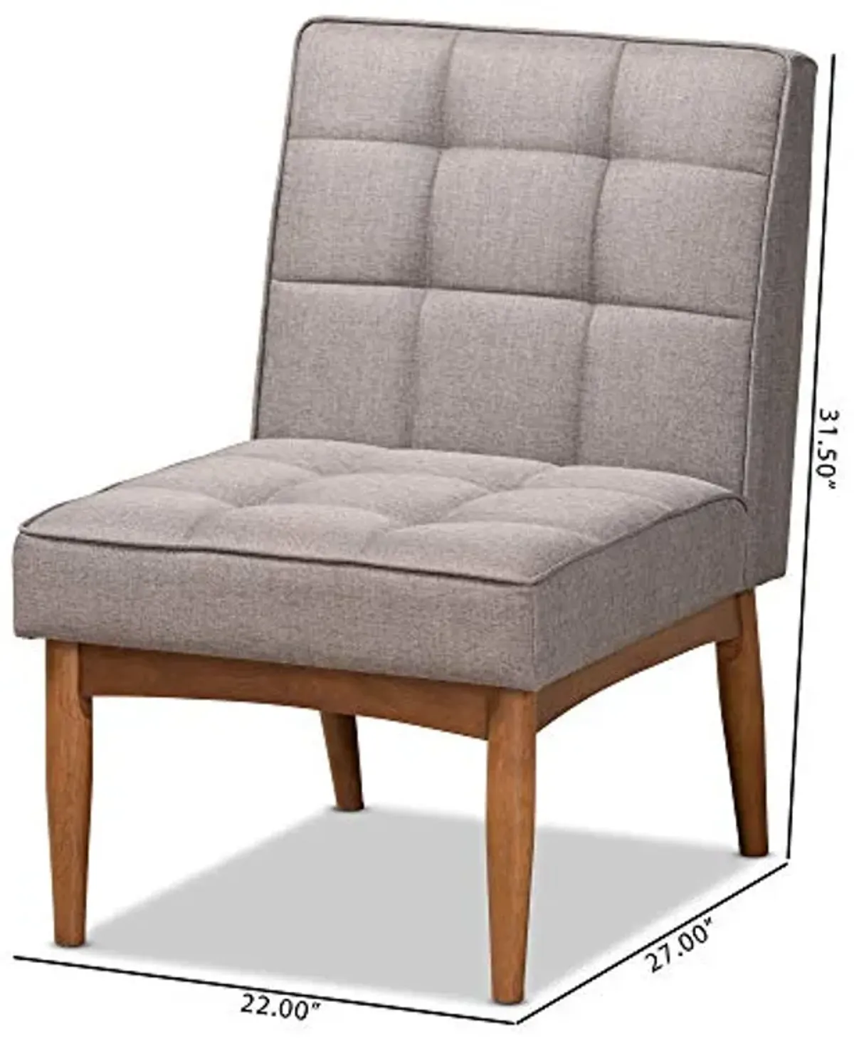 Baxton Studio Sanford Dining Chair Grey Fabric Upholstered and Walnut Brown Finished Wood Dining Chair