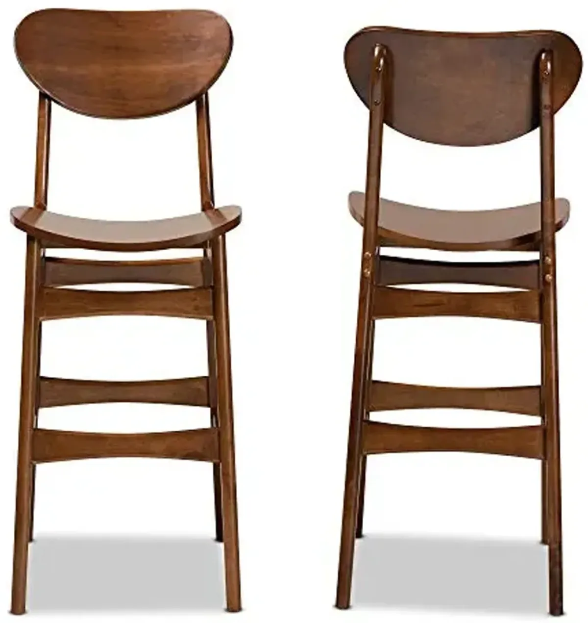 Baxton Studio Katya Mid-Century Modern Walnut Brown Finished Wood 2-Piece Bar Stool Set