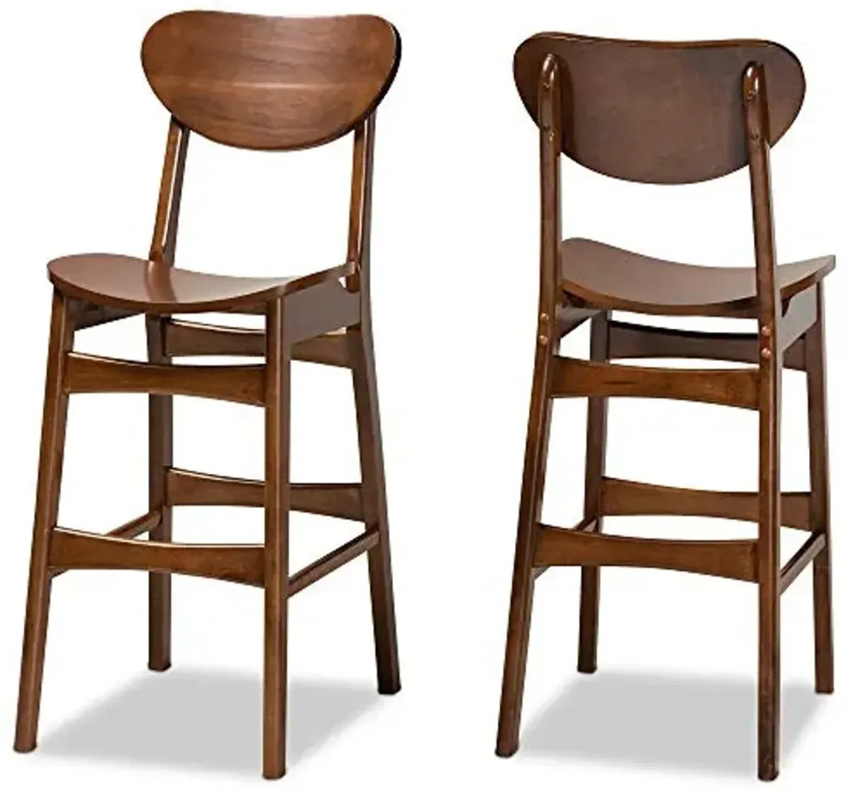 Baxton Studio Katya Mid-Century Modern Walnut Brown Finished Wood 2-Piece Bar Stool Set