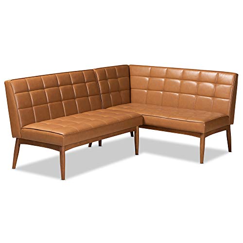 Baxton Studio Sanford Dining Banquettes Tan Faux Leather Upholstered