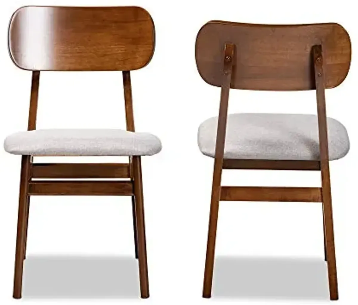 Baxton Studio Euclid Dining Chair Set Grey Fabric Upholstered and Walnut Brown Finished Wood 2-Piece Dining Chair Set