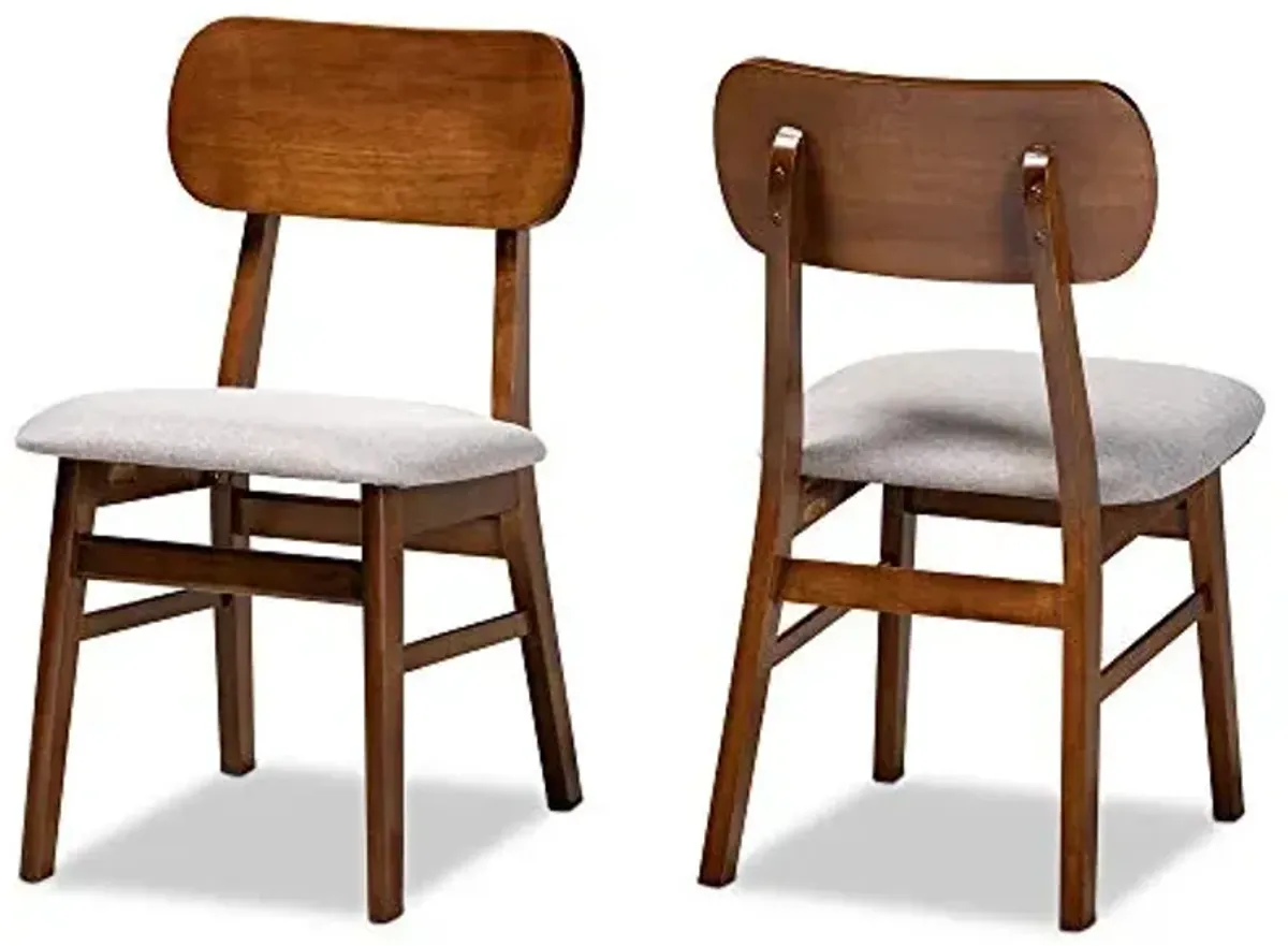 Baxton Studio Euclid Dining Chair Set Grey Fabric Upholstered and Walnut Brown Finished Wood 2-Piece Dining Chair Set