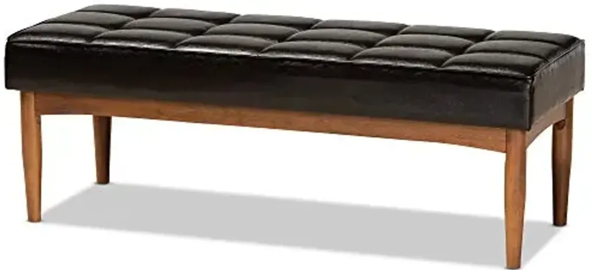 Baxton Studio Sanford Dining Bench Dark Brown Faux Leather Upholstered and Walnut Brown Finished Wood Dining Bench