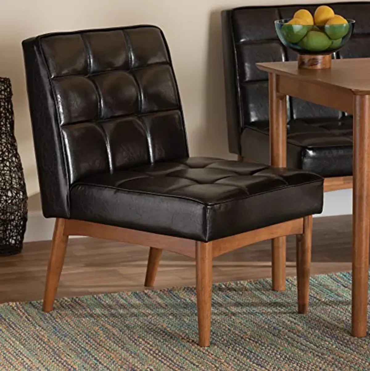 Baxton Studio Sanford Dining Chair Dark Brown Faux Leather Upholstered and Walnut Brown Finished Wood Dining Chair