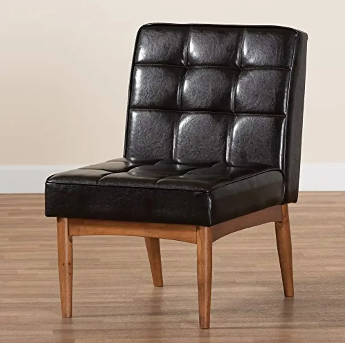 Baxton Studio Sanford Dining Chair Dark Brown Faux Leather Upholstered and Walnut Brown Finished Wood Dining Chair