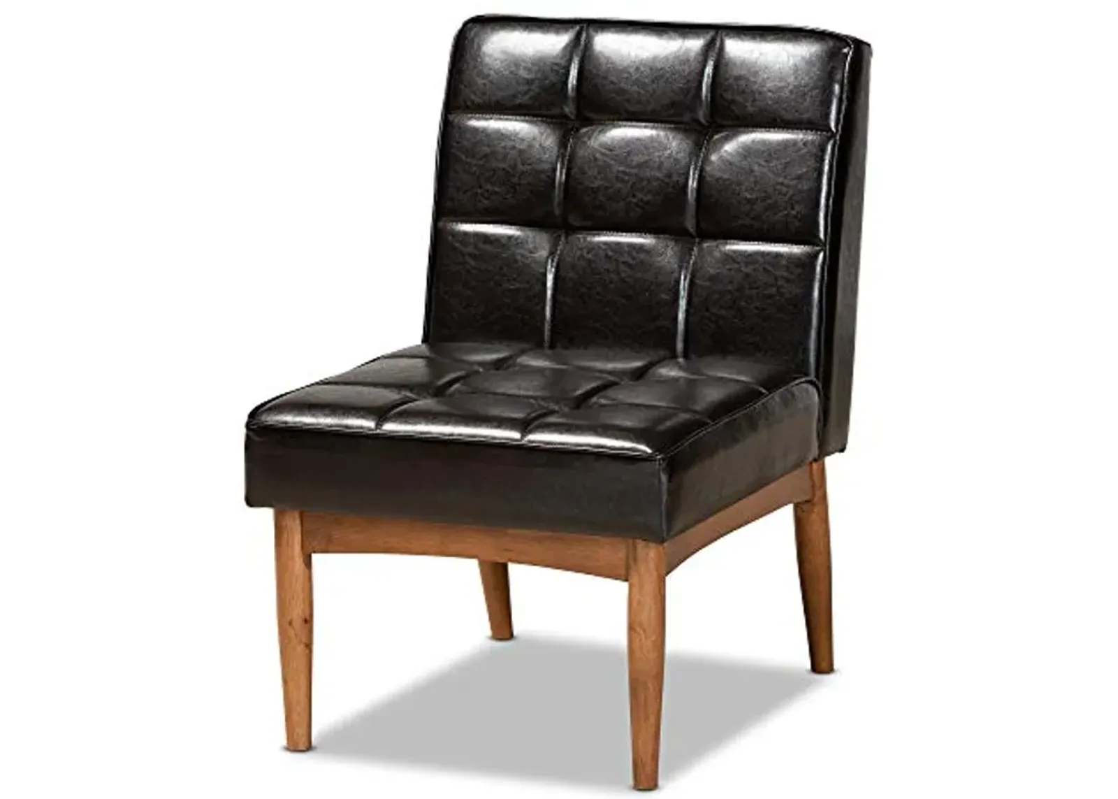 Baxton Studio Sanford Dining Chair Dark Brown Faux Leather Upholstered and Walnut Brown Finished Wood Dining Chair