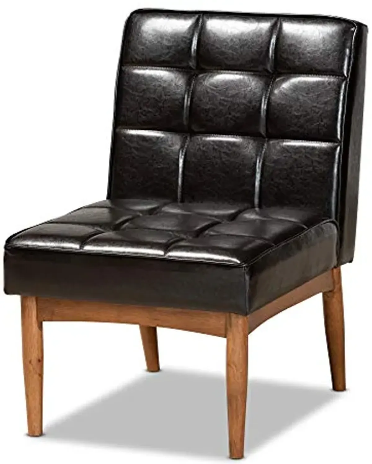 Baxton Studio Sanford Dining Chair Dark Brown Faux Leather Upholstered and Walnut Brown Finished Wood Dining Chair