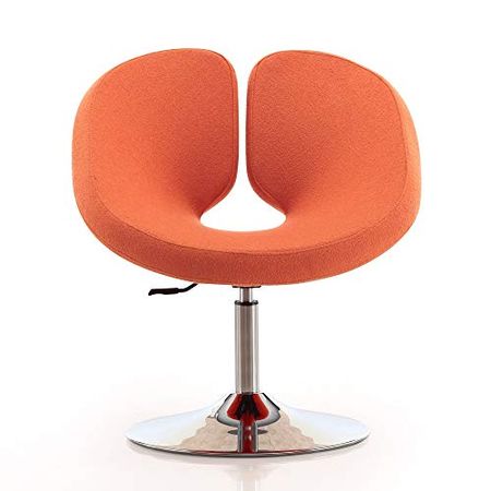 column M Raspberry Mid Century Modern Living Room Round Seat Leather Accent Chair, 22", Set of 1, Orange