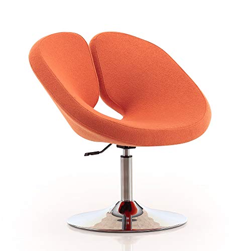 column M Raspberry Mid Century Modern Living Room Round Seat Leather Accent Chair, 22", Set of 1, Orange