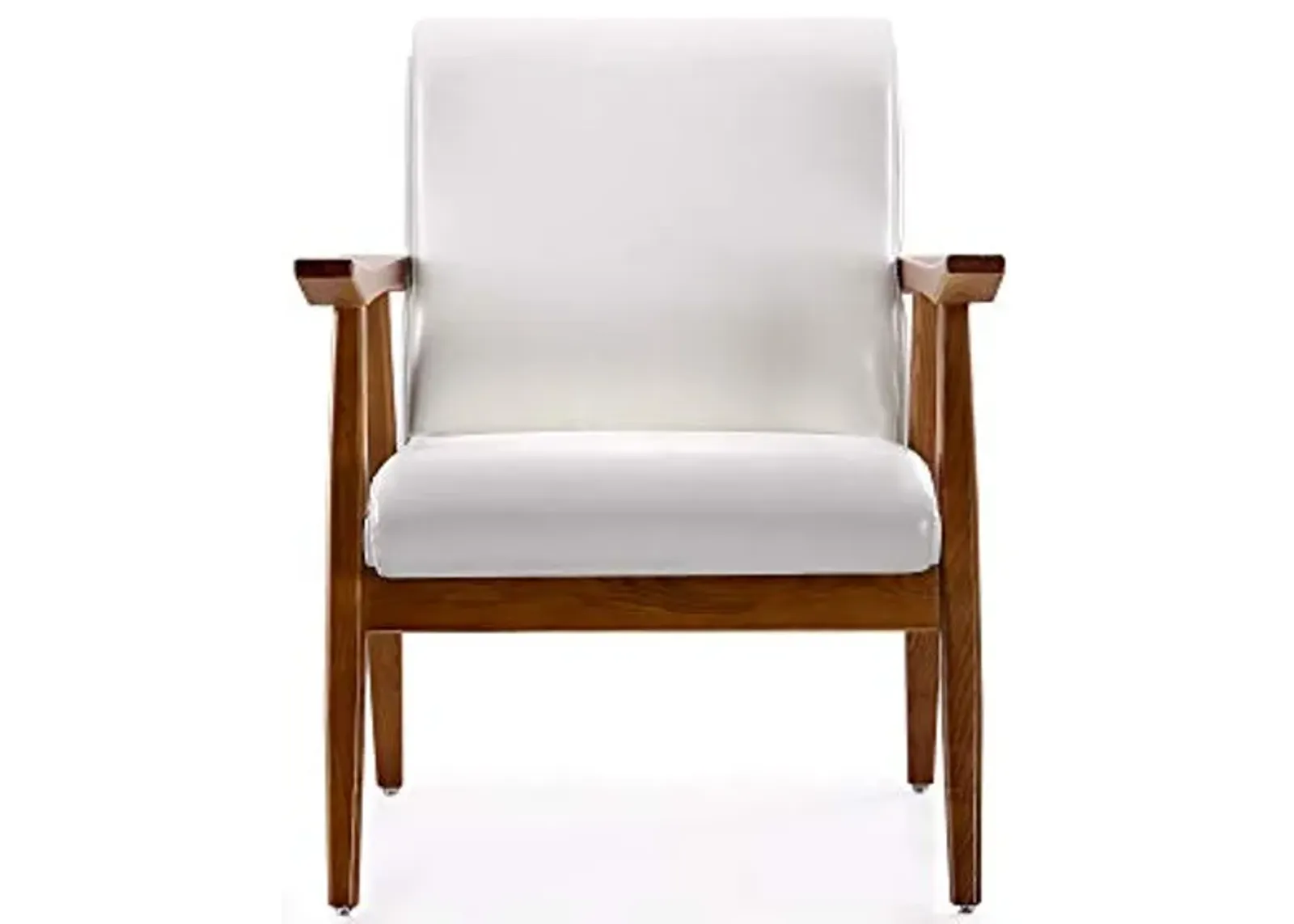 Manhattan Comfort Archduke Mid Century Modern Accent Chair, Fully Assembled, Made of Beech Wood Frame, Upholstered in Faux Leather, Ideal for Living Room, Set of 1, White