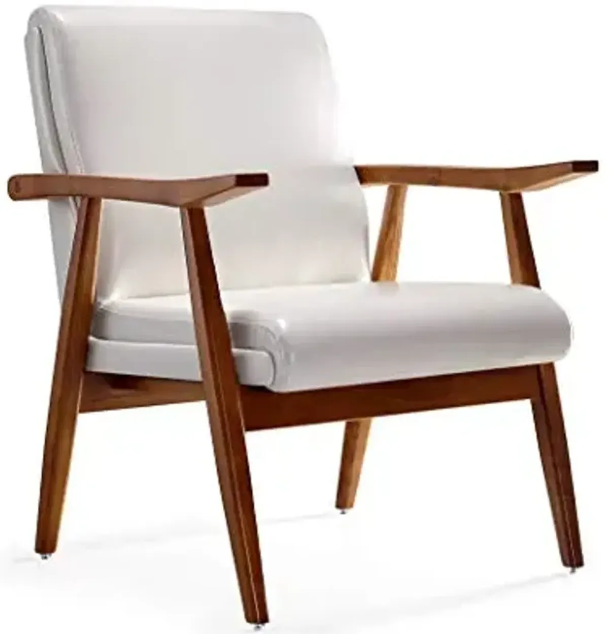Manhattan Comfort Archduke Mid Century Modern Accent Chair, Fully Assembled, Made of Beech Wood Frame, Upholstered in Faux Leather, Ideal for Living Room, Set of 1, White