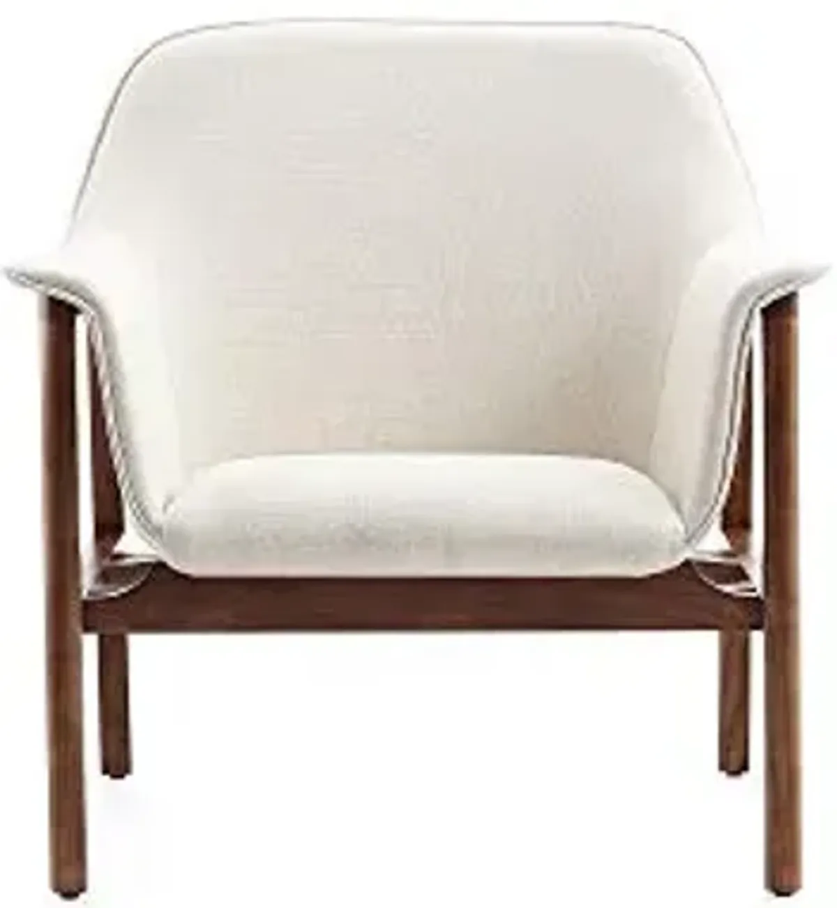 Manhattan Comfort Miller Mid Century Modern Accent Chair, Linen Weave Upholstery, Seamless Bucket Seat with Flared Arms, Ideal for Living Room, Bedroom & Office Use, Fully Assembled, Set of 1, Cream