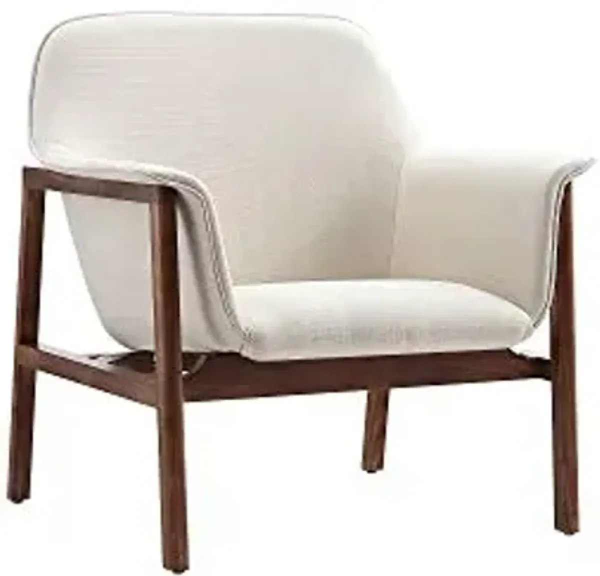 Manhattan Comfort Miller Mid Century Modern Accent Chair, Linen Weave Upholstery, Seamless Bucket Seat with Flared Arms, Ideal for Living Room, Bedroom & Office Use, Fully Assembled, Set of 1, Cream