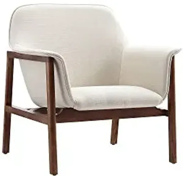 Manhattan Comfort Miller Mid Century Modern Accent Chair, Linen Weave Upholstery, Seamless Bucket Seat with Flared Arms, Ideal for Living Room, Bedroom & Office Use, Fully Assembled, Set of 1, Cream