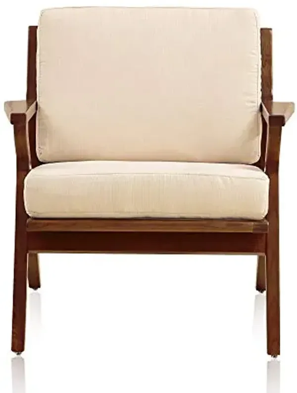 Manhattan Comfort Martelle Mid Century Modern Accent Chair, Removable Twill Fabric Cushions with High Density Foam, Durable Ash Wood Armchair Unique Triangular Arms, Set of 1, Cream