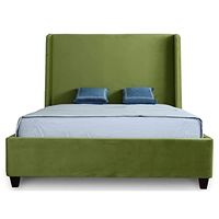 Manhattan Comfort Parlay Mid Century Modern Bed Frame with Velvet Upholstered Headboard, Full, Pine Green