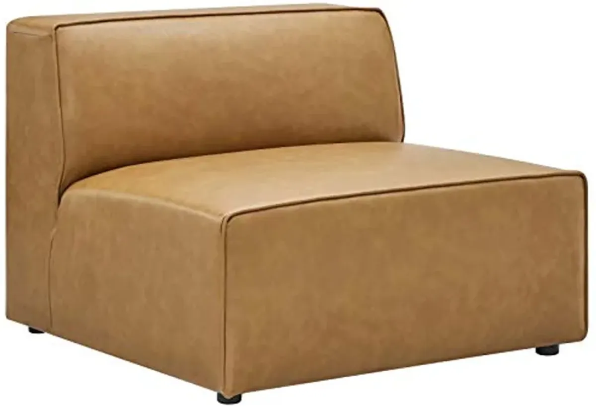 Modway Mingle Vegan Leather Sofa and Ottoman Set in Tan