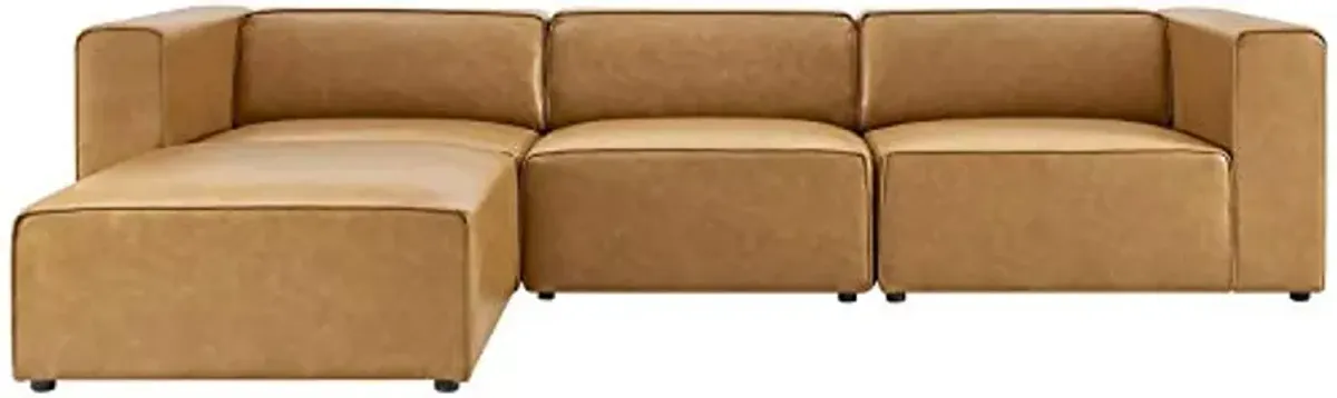 Modway Mingle Vegan Leather Sofa and Ottoman Set in Tan