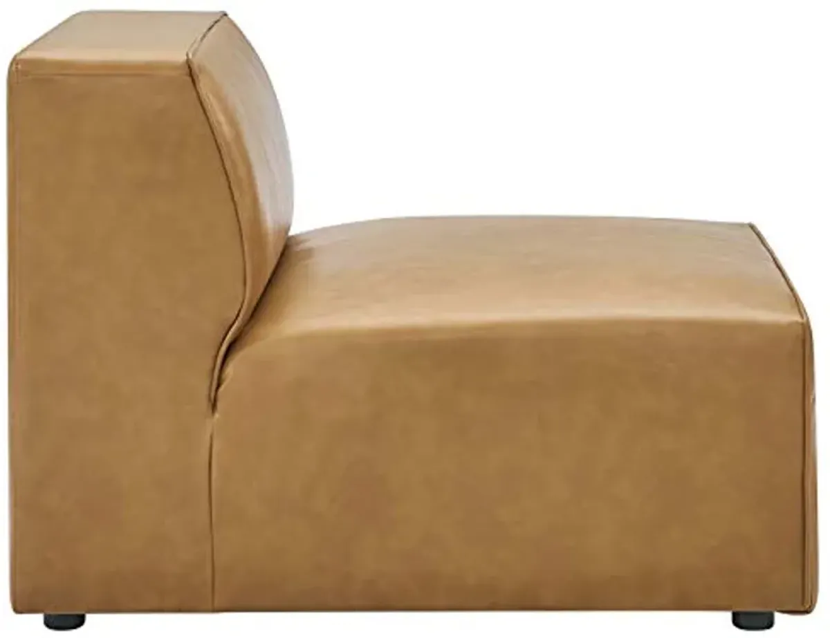 Modway Mingle Vegan Leather Sofa and Ottoman Set in Tan