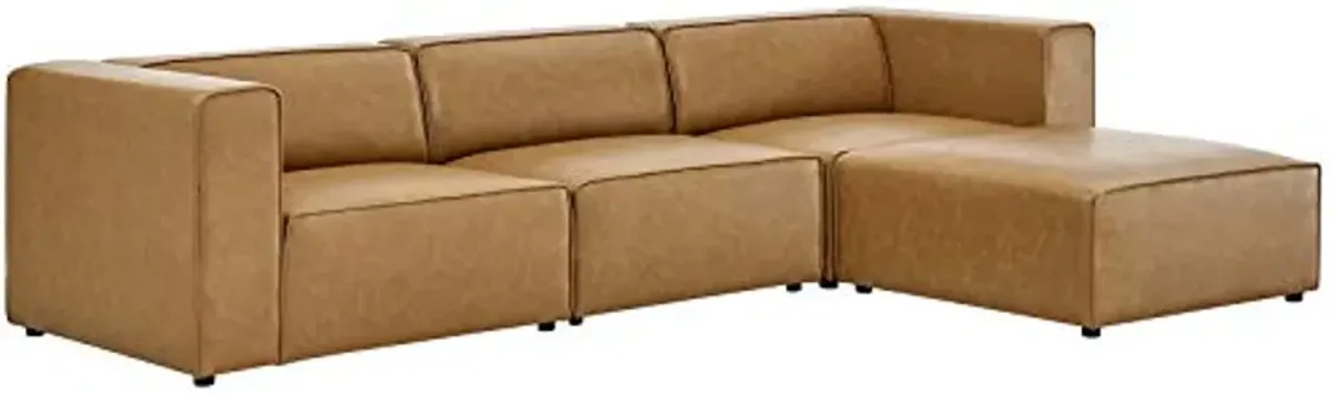 Modway Mingle Vegan Leather Sofa and Ottoman Set in Tan