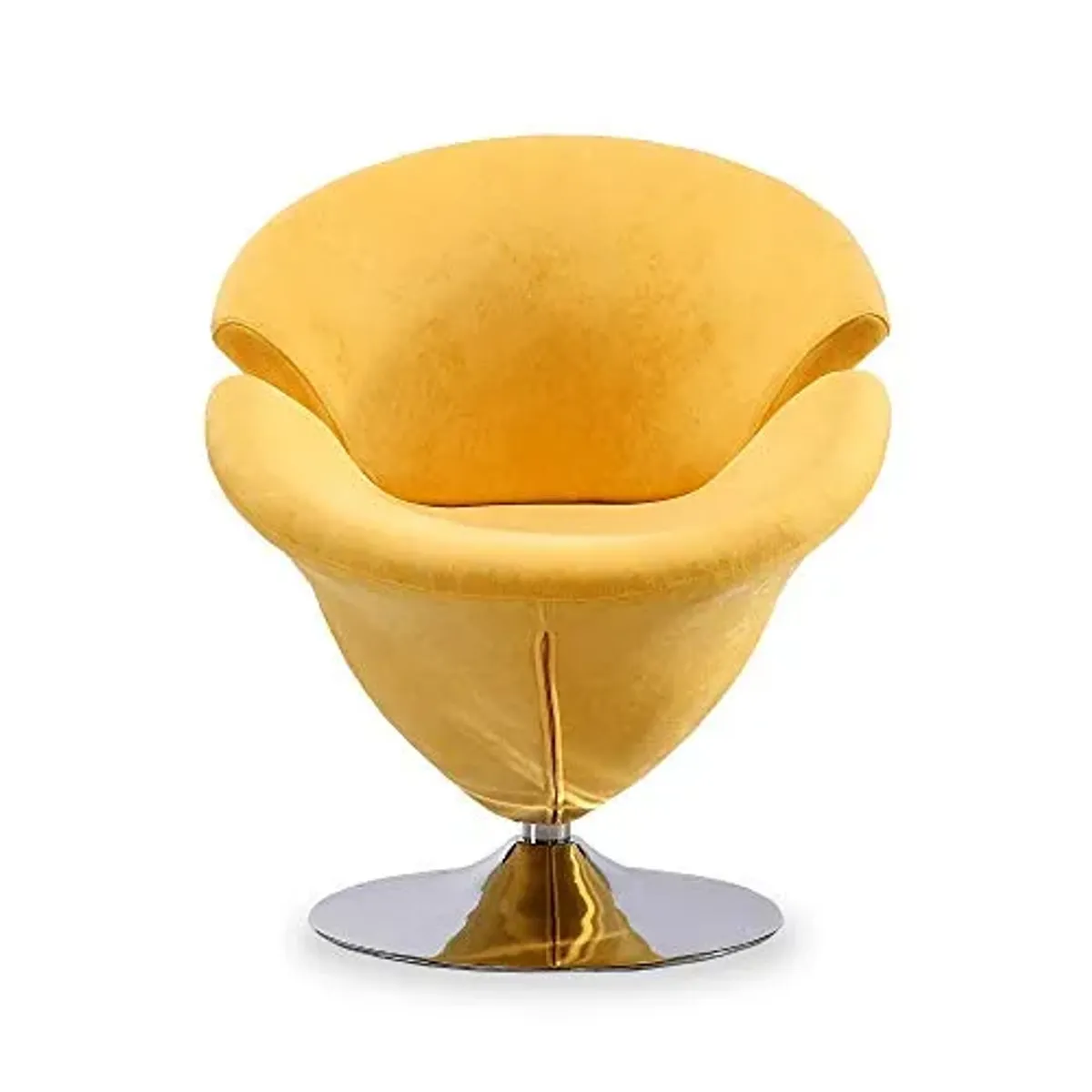 Manhattan Comfort Tulip Swivel Accent Chair with 360° Turn, Modern Flower Inspired Design, Soft Velvet Upholstery, Polished Chrome Base, No Assembly Required, 300 Lbs Capacity, Yellow