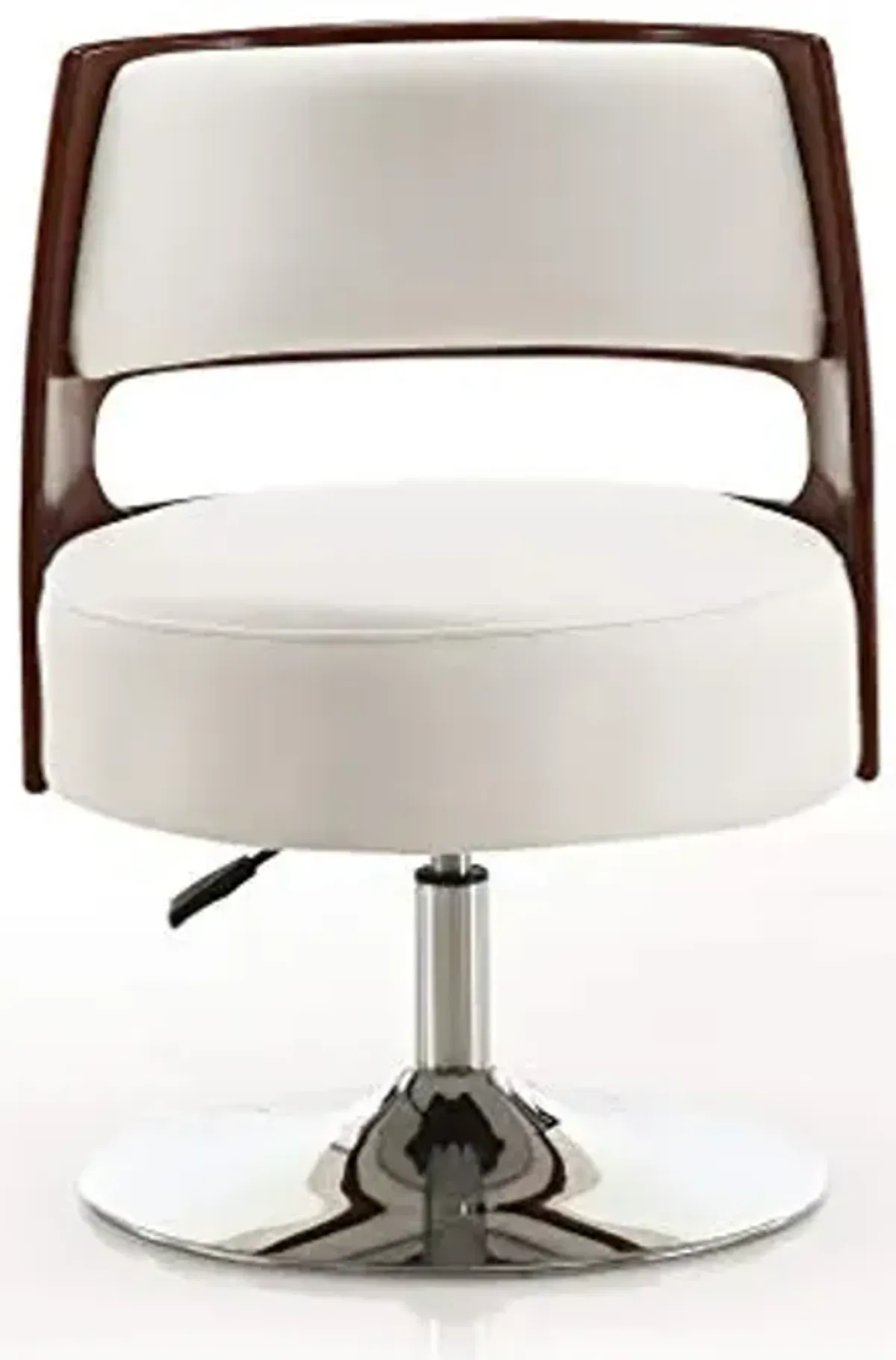 Manhattan Comfort Salon Adjustable Swivel Accent Chair with 360° Turn, Upholstered in Faux Leather with Polished Chrome Base, Modern Design for Living Room & Home Office, Set of 1, White