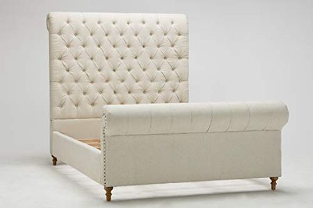Manhattan Comfort Empire Mid Century Modern Bed Frame with Tall Upholstered Tufted Headboard and Footboard, Queen, Cream