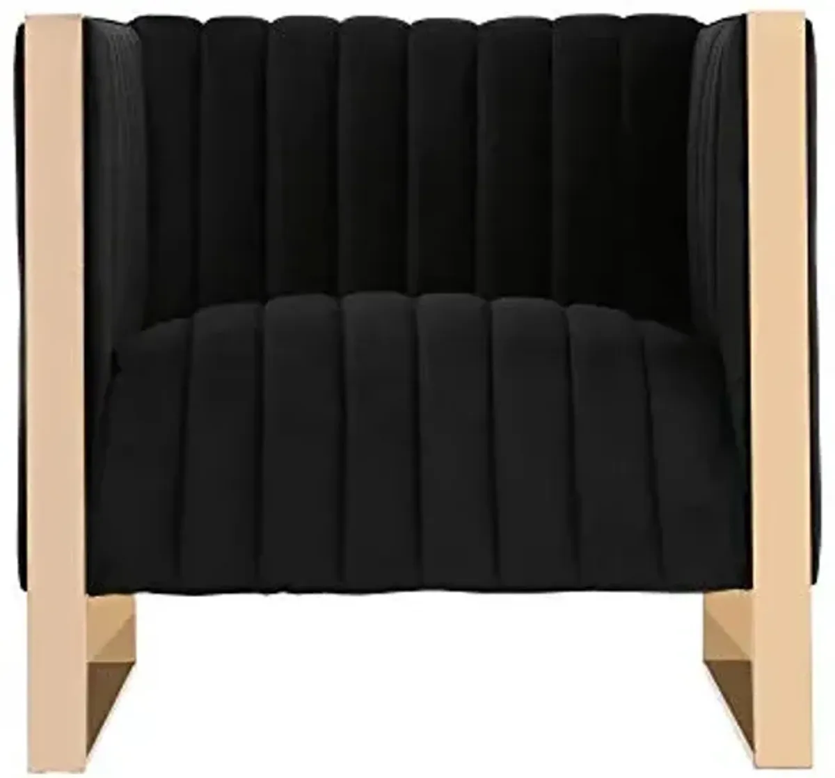 Manhattan Comfort Trillium Velvet Accent Chairs for Living Room, High-Density Foam, Vertical Channeling, Gold Stainless Steel Frame, No Assembly Required, Set of 1, Black