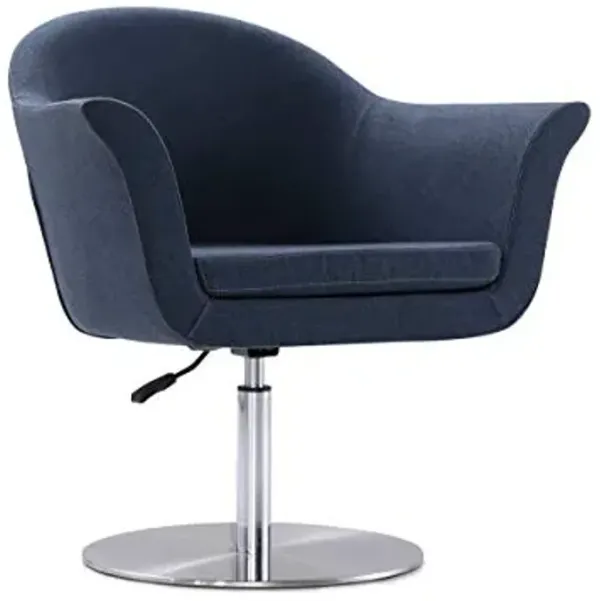 Manhattan Comfort Voyager Adjustable Swivel Accent Chair with Removable Cushion, Woven Upholstered 360° Turn Seat, Polished Chrome Base, Perfect for Living Room and Home Office, Set of 1, Smokey Blue