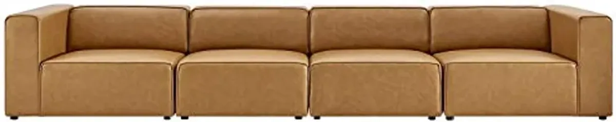 Modway Mingle Vegan Leather 4-Piece Sectional Sofa in Tan