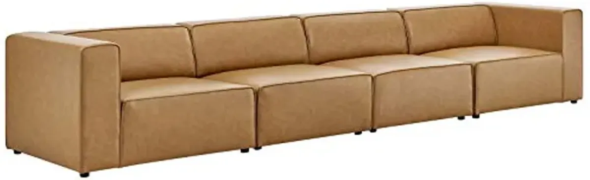 Modway Mingle Vegan Leather 4-Piece Sectional Sofa in Tan