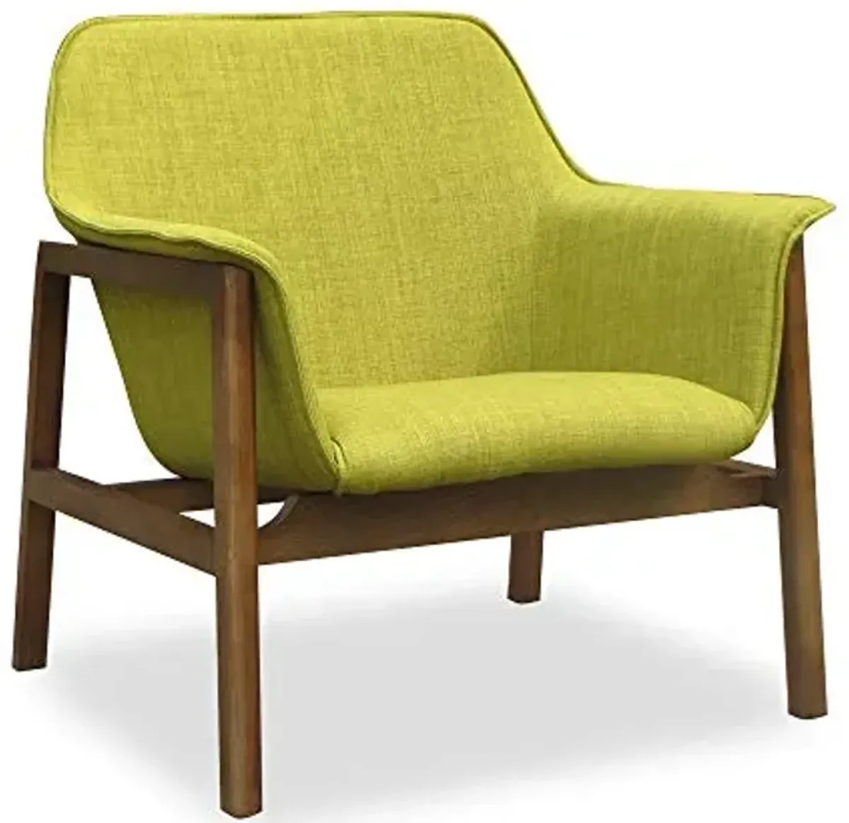 Manhattan Comfort Miller Mid Century Modern Linen Weave Accent Chair, Upholstered Seat with Curved Arms & Wood Frame, Versatile Armchair for Living Room, Bedroom or Office, Set of 1, Green