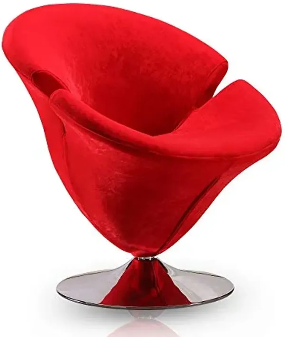 Manhattan Comfort Tulip Swivel Accent Chair with 360° Turn, Modern Flower Inspired Design, Soft Velvet Upholstery, Polished Chrome Base, No Assembly Required, 300 Lbs Capacity, Red