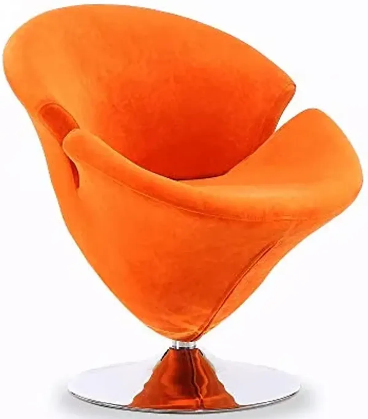 Manhattan Comfort Tulip Swivel Accent Chair with 360° Turn, Modern Flower Inspired Design, Soft Velvet Upholstery, Polished Chrome Base, No Assembly Required, 300 Lbs Capacity, Orange
