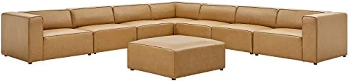 Modway Mingle Vegan Leather 8-Piece Sectional Sofa Set, Tan