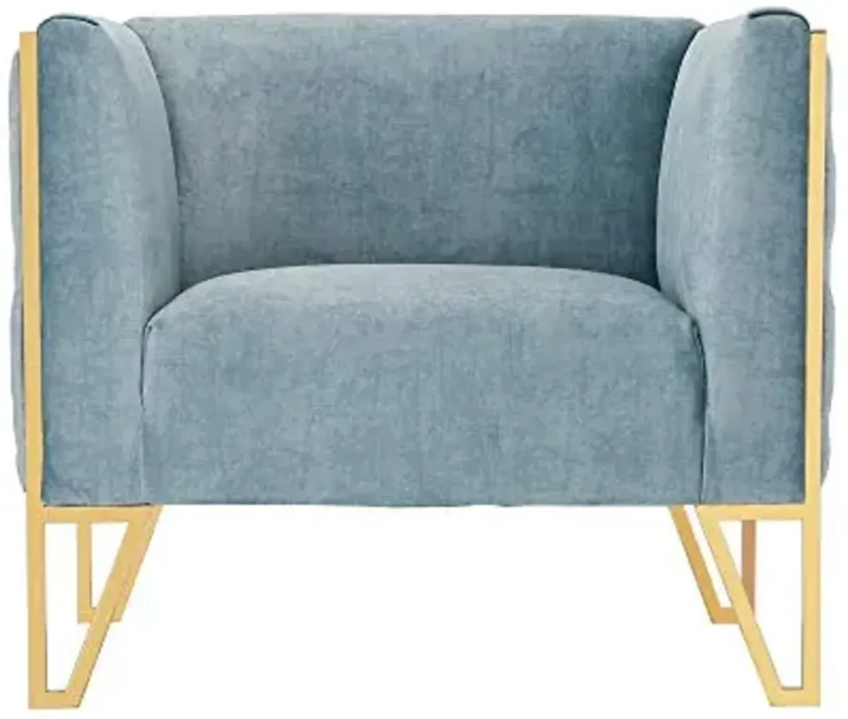 Manhattan Comfort Vector Velvet Accent Chairs for Living Room, Foam Padded, Button-Tufted Upholstery, Stainless Steel Frame, No Assembly Required, Set of 1, Ocean Blue