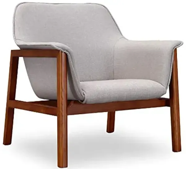 Manhattan Comfort Miller Mid Century Modern Linen Weave Accent Chair, Upholstered Seat with Curved Arms & Wood Frame, Versatile Armchair for Living Room, Bedroom or Office, Set of 1, Grey