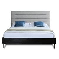 Manhattan Comfort Schwamm Mid Century Modern Bed Frame with Fabric Upholstered Headboard and Footboard, Queen, Light Grey