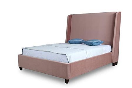 Manhattan Comfort Parlay Mid Century Modern Bed Frame with Velvet Upholstered Headboard, Full, Blush Pink