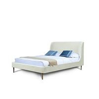 Manhattan Comfort Heather Mid Century Modern Bed Frame with Velvet Upholstered Headboard and Footboard, Queen, Cream