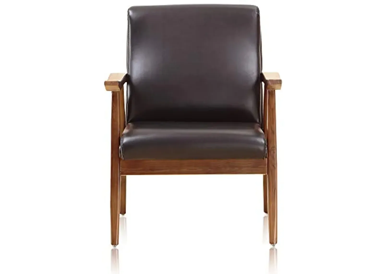 Manhattan Comfort Archduke Mid Century Modern Accent Chair, Fully Assembled, Made of Beech Wood Frame, Upholstered in Faux Leather, Ideal for Living Room, Set of 1, Black