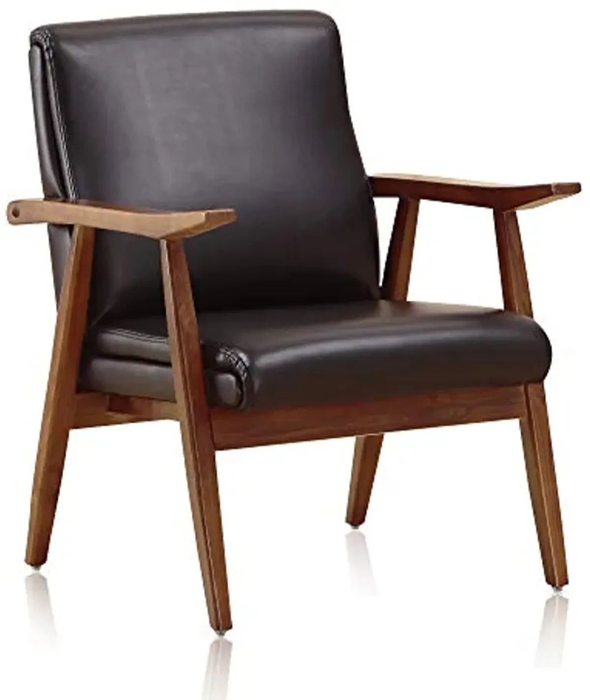 Manhattan Comfort Archduke Mid Century Modern Accent Chair, Fully Assembled, Made of Beech Wood Frame, Upholstered in Faux Leather, Ideal for Living Room, Set of 1, Black