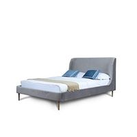 Manhattan Comfort Heather Mid Century Modern Bed Frame with Velvet Upholstered Headboard and Footboard, Queen, Grey