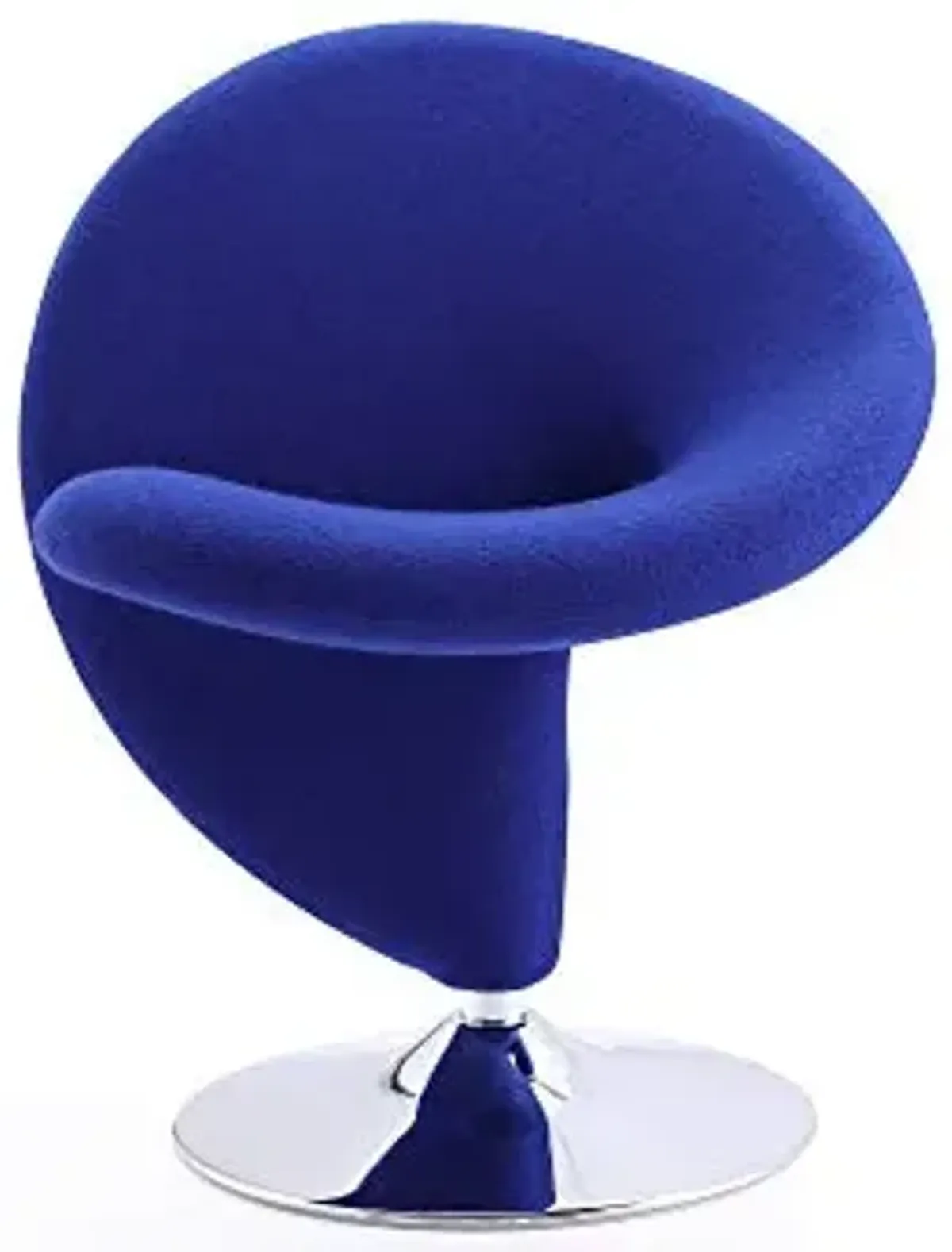 Manhattan Comfort Curl Swivel Accent Chair Set of 1 with 360° Turn, Fully Assembled, Upholstered in Wool Blend, Modern Ergonomic Design with Polished Chrome Base, Set of 1, Blue