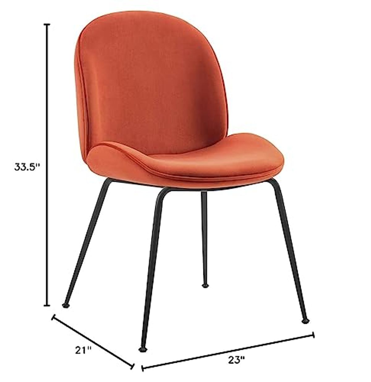 Modway EEI-4635-ORA Scoop Black Powder Coated Steel Leg Performance Velvet Dining Chairs - Set of 2, Orange