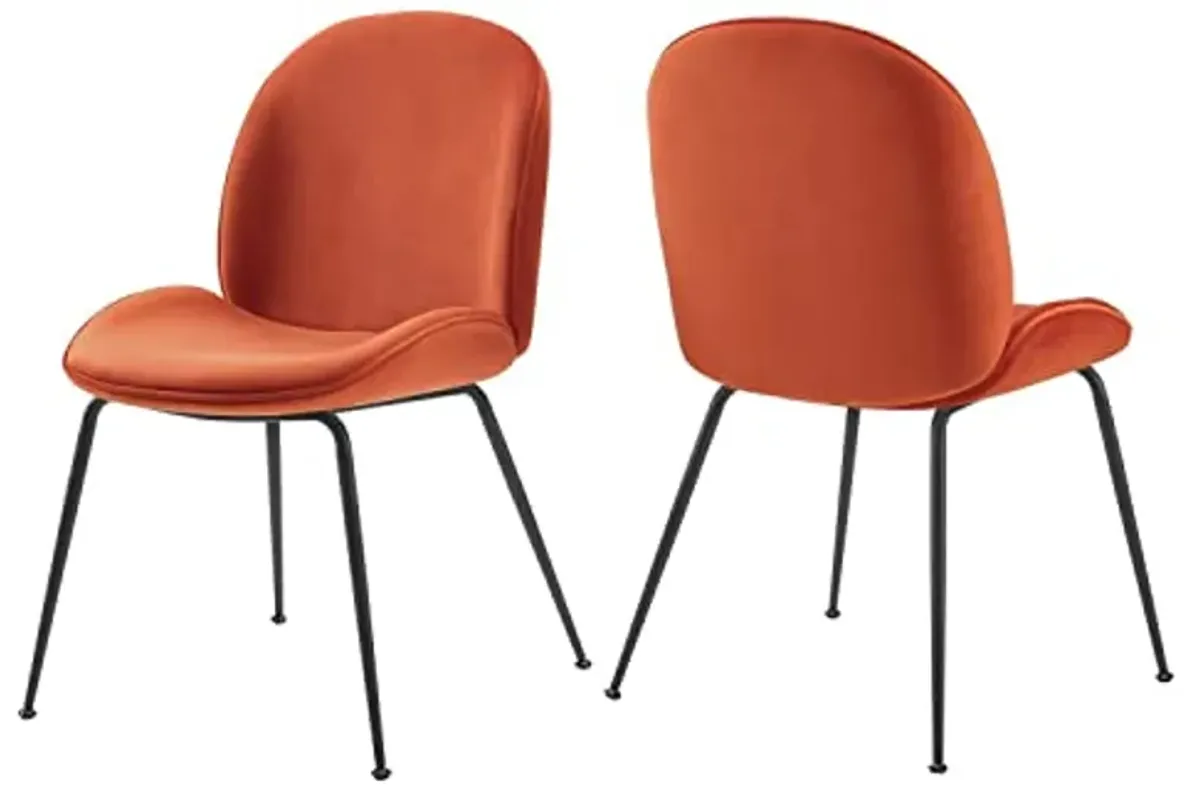 Modway EEI-4635-ORA Scoop Black Powder Coated Steel Leg Performance Velvet Dining Chairs - Set of 2, Orange