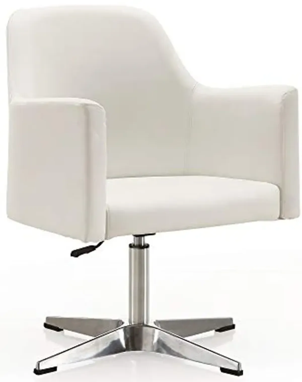 Manhattan Comfort Pelo Modern Swivel Accent Chair with 360° Turn, Adjustable Height, Faux Leather Upholstery & Chrome Base, Unique Tight Welded Construction, Set of 1, White