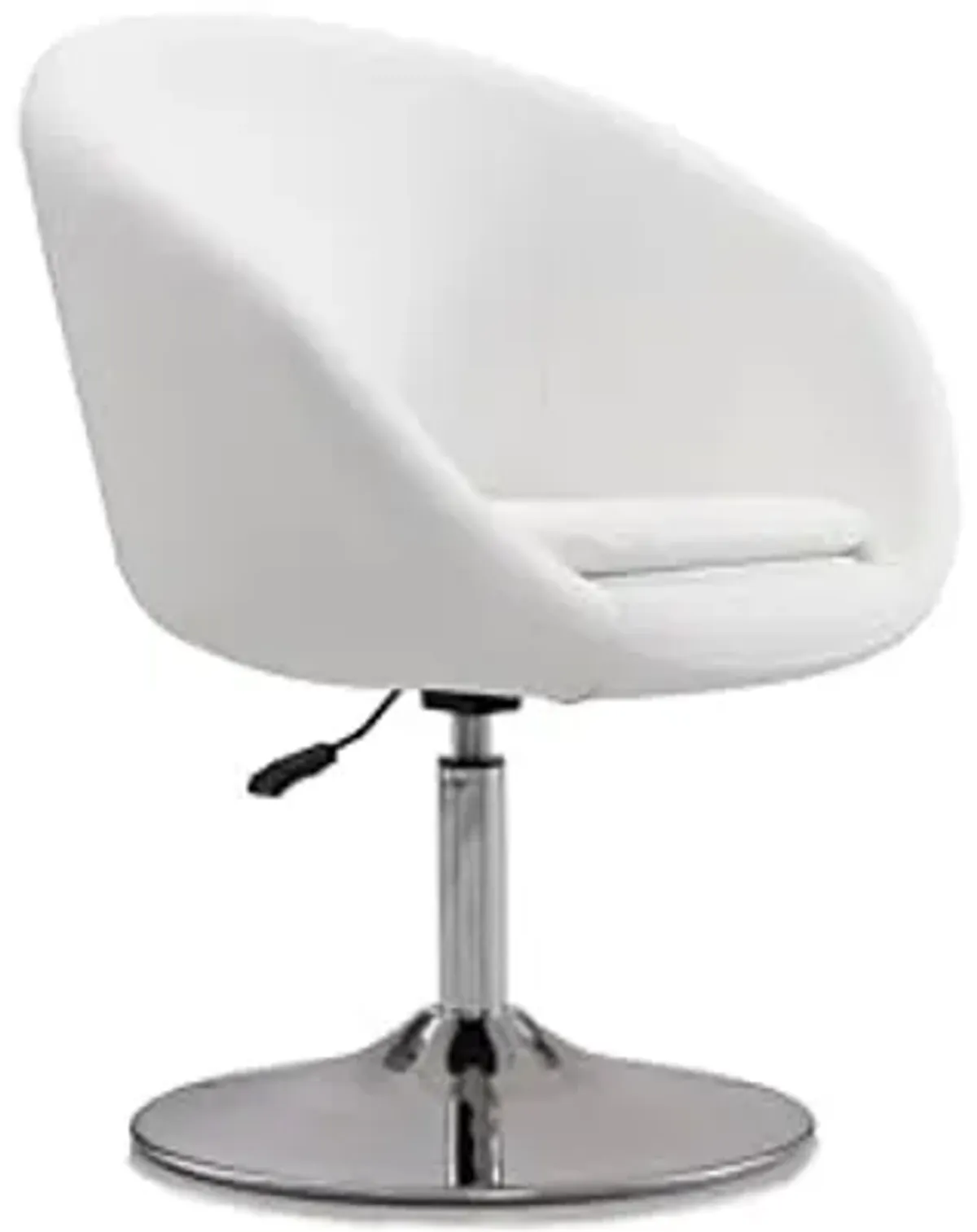 Manhattan Comfort Hopper Adjustable Swivel Accent Chair with 360° Turn, Upholstered Seat, Polished Chrome Base, Modern Bowl Design for Home Office and Living Room, White