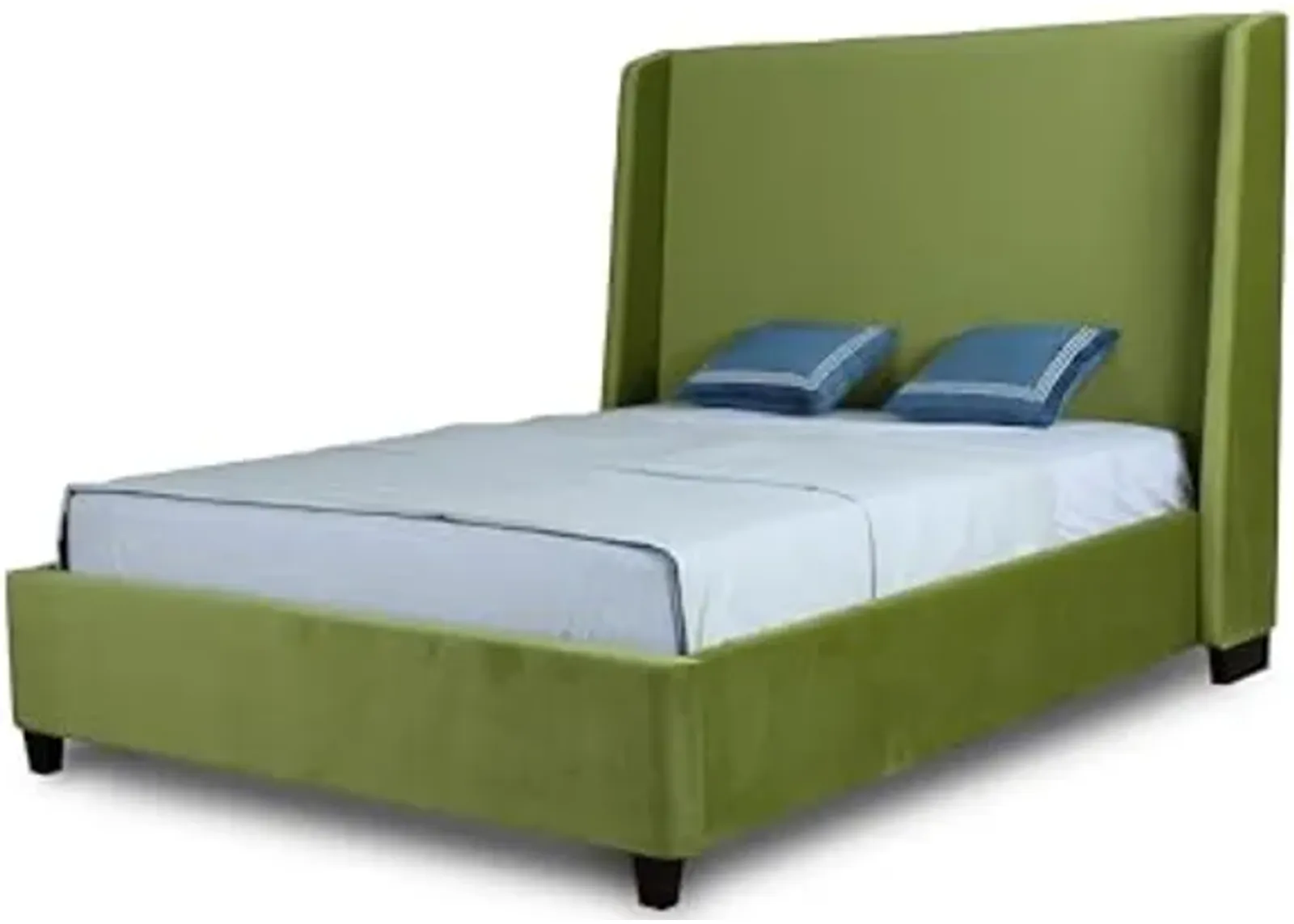 Manhattan Comfort Parlay Queen Size Bed Frame with Headboard Upholstered in Soft Velvet, Minimalist Mid Century Modern Design, Solid Wood Construction, No Box Spring Needed, Slats Included, Pine Green