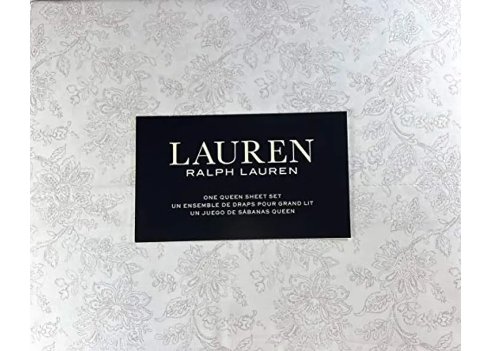 Ralph Lauren Toile Floral Queen Sheet Set Light Gray and White Cotton